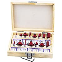 HSEAMALL 15 piezas 1-4&quot- 6.35MM vástago Fresas de fresado de carburo de tungsteno Fresas de madera con caja de madera